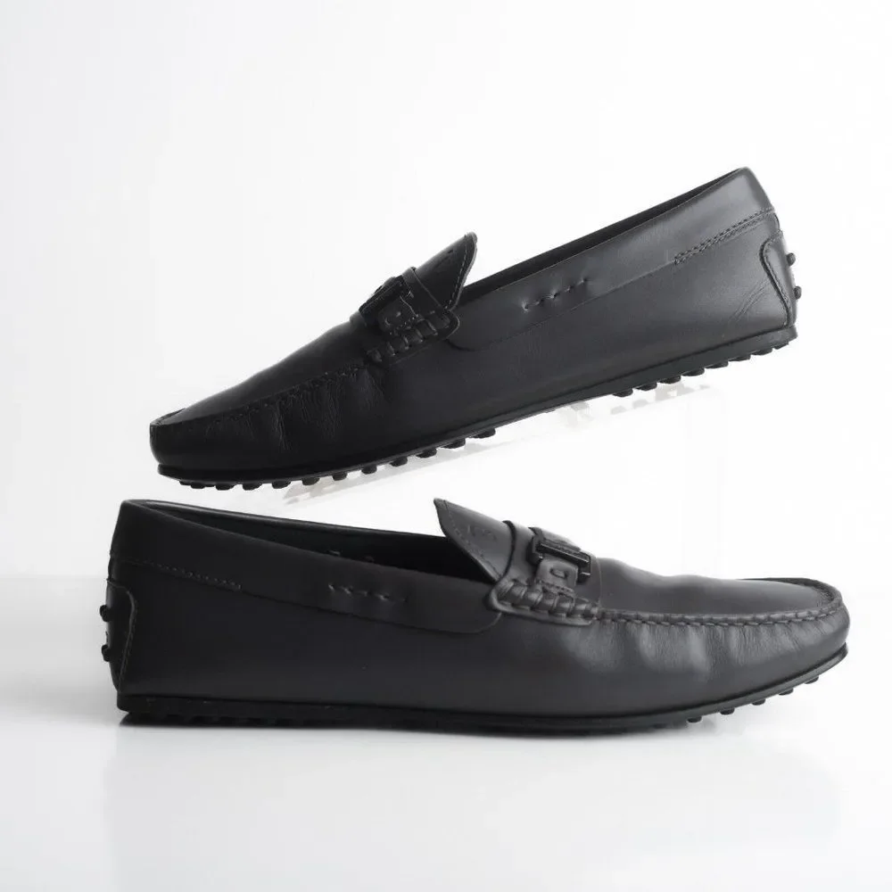 Tods Mens Driving Loafers Gray Leather Classic Moc Sz 10 Slip Ons Flats Shoes